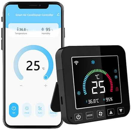 Smart luftkonditioneringsstyrenhet: WiFi-termostat för hem, programmerbar termostat med temperaturfuktighetssensor, smart IR AC-kontroll för bärbar, fönster AC och värmepumpar, kompatibel med Alexa