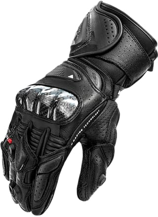 SHIMA RS-3 Guanti Moto Estivi Uomo Pelle Lungo Ventilato Perforato Omologati Guanto per Motocicletta Touchscreen Ventilata Scooter Protettore Rinforzato Abbigliamento Racing (Uomini, Nero, L)