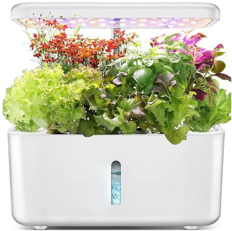 SYFUNLV Hydroponisches Anzuchtsystem,Pflanzenanzucht Station,Kräutergarten mit LED-Licht,mit Automatisch Timer, Smart Garden,1.35L Wassertank,Indoor Kräutergarten Höhenverstellbar bis zu 49cm (L,Weiß)