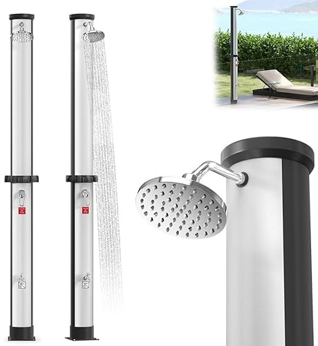 AufuN Ducha solar de 40 litros, ducha solar de jardín de agua caliente, incluye cubierta protectora, ducha de piscina para camping con grifo y cabezal de ducha de lluvia, sin conexión de alimentación