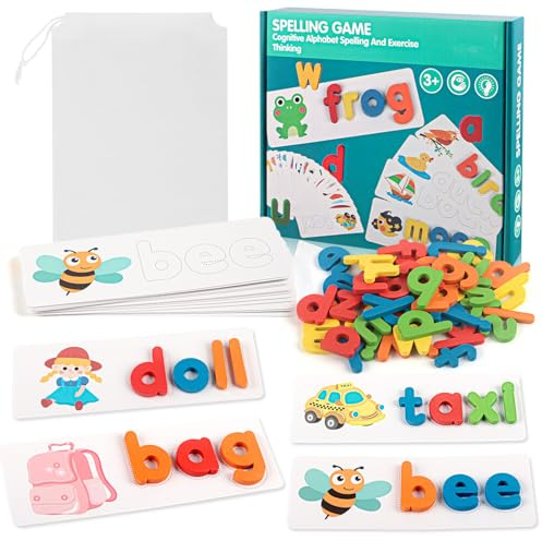Aurihxus Lettere di apprendimento giochi educativi, giocattoli per bambini a partire da 3 4 5 6 7 8 anni ragazzi ragazze in legno prescolare Montessori Giocattoli 3 – 8 anni puzzle a incastro, regalo