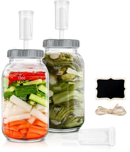 YUEYEE Lot de 2 bocaux de fermentation de 2 L, bocaux de fermentation avec sas, parfaits pour la fermentation pour kimchi choucroute, levain, kéfir avec couvercles