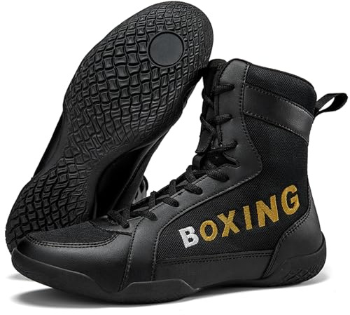 Hiuzylqx Scarpe da Boxe da Uomo, Pugilato Scarpe da Wrestling Fighting Traspiranti,Antiscivolo,Sparring Muay Thai Kickboxing Arti Marziali,Nero,41 EU