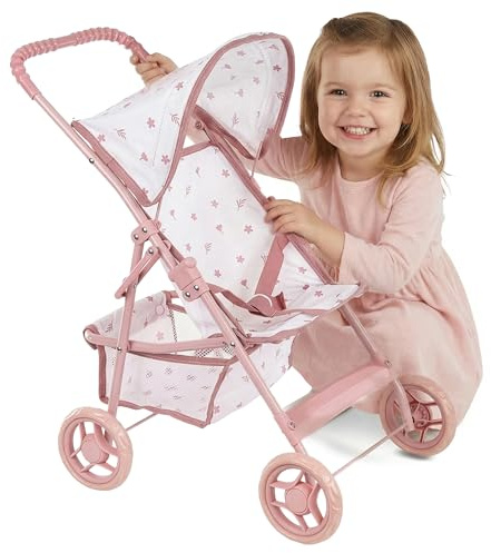 Kinderplay Poussette de poupée à partir de 3 Ans - Poussette légère et Pliable pour Fille avec Roues en EVA, Ceinture et visière - Poussette Jouet Rose