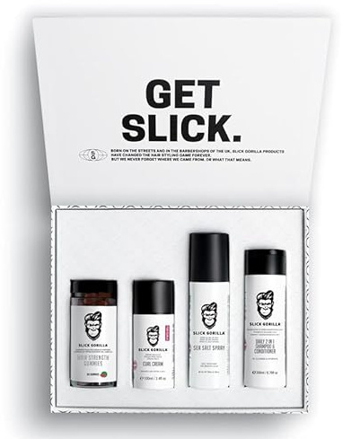 Slick Gorilla Set Regalo Ricci / Onde – Kit Cura dei Capelli con Crema Definisci Ricci, Spray al Sale Marino, Caramelle Gommose e Shampoo 2-in-1 per Capelli Lisci, Mossi o Ricci