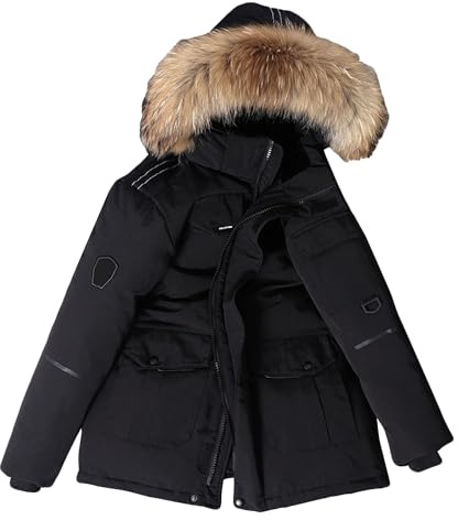 Herr kraftig fuskpäls isolerad dunjacka vinter tjock kappa herr fuskpäls snörock med flera fickor, Svart, XXL