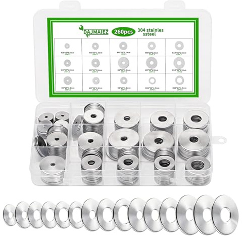 260 PiezasArandelas Planas, Arandelas de Acero Inoxidable 304, Grandes Arandelas de Bloqueo, Juego de Anillo Plano para Tornillos Pernos Sujetadores Fontanería (M3 M4 M5 M6 M8 M10 M12)