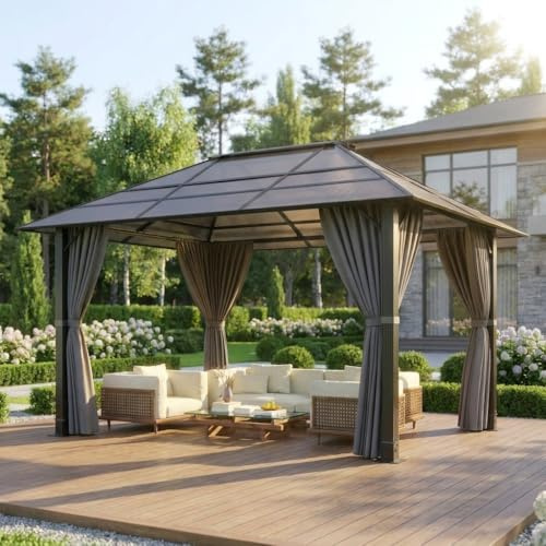 JUMMICO Padiglione da Giardino 3x3m in Alluminio con Tetto Fisso - Design per Ombreggiatura di Giorno e Atmosfera Luminosa di Sera - Stabile e Resistente alle Intemperie