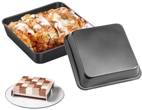 SoeUyd 2 Piezas Moldes Cuadrados para Hornear, Molde de Horno Cuadrado, Platos Cuadrados con Revestimiento Antiadherente, para Hornear Postres, Dulces Caseros Al Horno, Moldes para Brownies
