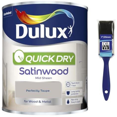 Perfectly Taupe Quick Dry Satinwood Paint 750ml | Interior Wood and Metal Paint | Durable Mid Sheen Finish | Fast Drying Trim Paint for Doors Skirting Boards Cupboards and Furniture