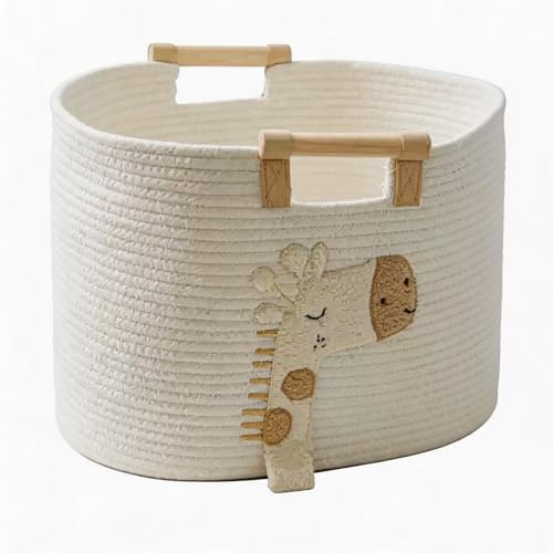 Cesta de almacenamiento trenzada para juguetes, cestas de almacenamiento de cuerda de algodón con asas, cestas de cuerda de algodón, caja de juguetes, cestas para juguetes de peluche (45 x 30 x 30 cm)