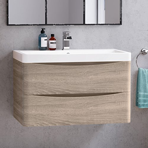 800 mm Modern Oak Vanity Sink Unit Ceramic Basin Wall Hung Bathroom Furniture