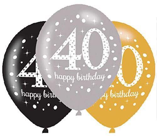 (PKT) Adult Gold Celebration 40th Latex Balloons 6 Pack