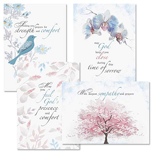 Current Religious Sympathy Cards with Envelopes- Set of 8 Assortment, Comfort Faith (4 Designs), Large 5 x 7, Christian Sympathy Cards with Sentiments Inside, White Envelopes