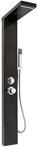 Columna de ducha con mezclador termostático sistema de ducha con ducha, 5 seleccionar modo panel de ducha, acero inoxidable, 15 x 47 x 130 cm, negro
