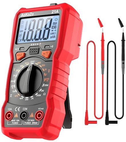 AoKoZo Multímetro digital,Polimetro Digital, Mide con Precisión Voltaje DC/AC, Corriente DC, Resistencia, Diodos, Transistores y Continuidad del Circuito,Funciones NCV,TRUE RMS,2000 Cuentas