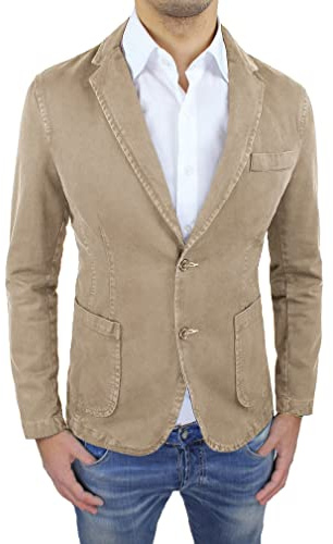 Evoga Blazer Giacca Uomo Grigio Nero Blu Beige Slim Fit Elegante Formale Casual (XL, Beige)