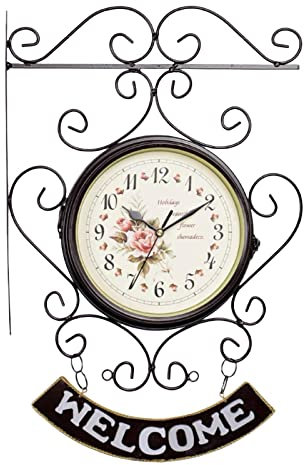 predolo Orologio da Parete bifacciale Europeo Stile Stazione ferroviaria Orologio Classico Creativo in Metallo in Ferro Decorativo per Ufficio Studio, caffè