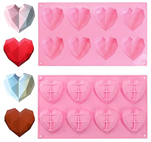 Moule en forme de cœur - Moule en silicone 3D - En forme de cœur - 8 cavités - Moule à chocolat - Moule à gâteau pour la cuisson au fromage, mousse, chocolat, glaçons (rose)