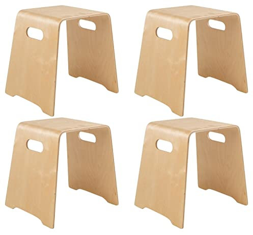 Home4You 4er Set Sitzhocker Stapelhocker Holzhocker - Braun - Birkenholz - stapelbar - B 48 cm x H 47 cm x T 40 cm