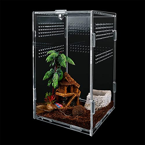 Boîte à Nourrir en pour Reptiles 12cm x 12cm x 20cm Transparent Boîte d'alimentation D'insectes, Reptile Breeding Box for Spiderlings,Grenouille cornue,Beetles,Pet Snakes and Other Reptiles