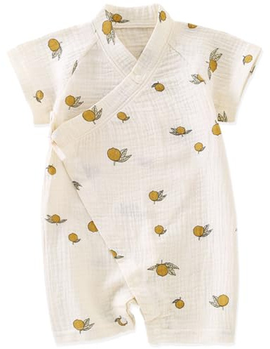 Japanese Kimono Baby Thobe Cotton Infant Linen Romper 24 Months Lemon