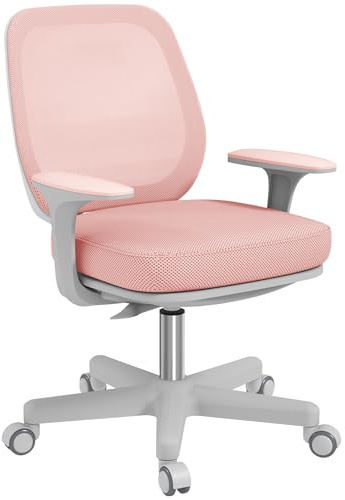 Vinsetto Sedia Ufficio Ergonomica ad Altezza Regolabile con Schienale Traspirante, Sedia da Scrivania in Tessuto a Rete, 55x48x82.5-94.5 cm, Rosa