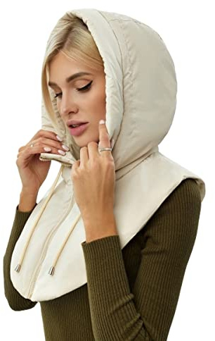 Haletia Women's Detachable Hooded False Collars,Ladies Warm Sleeveless Hooded False Fake High Neck,Thick Winter Collar Shoulder Cover Loop Scarf for Coat (UK, Alpha, S, Regular, Regular, Beige)