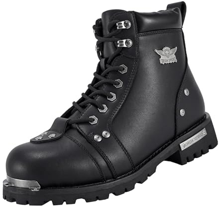 Dream Apparel Mens Motorcycle Boots for Riding Biker with Side Zipper, Waterproof Black Faux Leather Biker Boots Ankle Booties, Lace Up Military Combat Boots with Low Heel