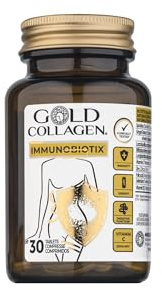 GOLD COLLAGEN Immunobiotix - Immune System Booster for More Energy & Gut Health with Vitamin D C, Folic Acid, Zinc, Spirulina, 3 Billion Biotic Cultures, Vitamins for Tiredness and Fatigue, 30 Tablets