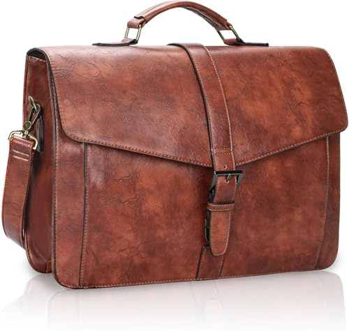 Estarer Mens PU Leather Briefcase Large Laptop Satchel Messenger Shoulder Bag for Work Business Office - Christmas Gifts For Him 17.3 Inch Brown-1
