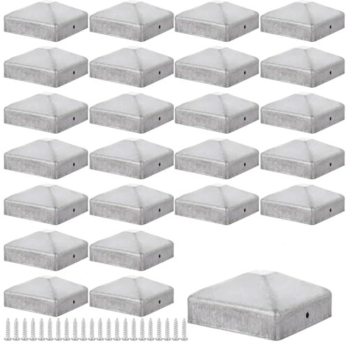 LDXDRU Lot de 24 capuchons de poteau 7 x 7 cm - chapeau de poteau 70 x 70 mm - support poteau, Poteaux de clôture en métal galvanisé - En forme de pyramide