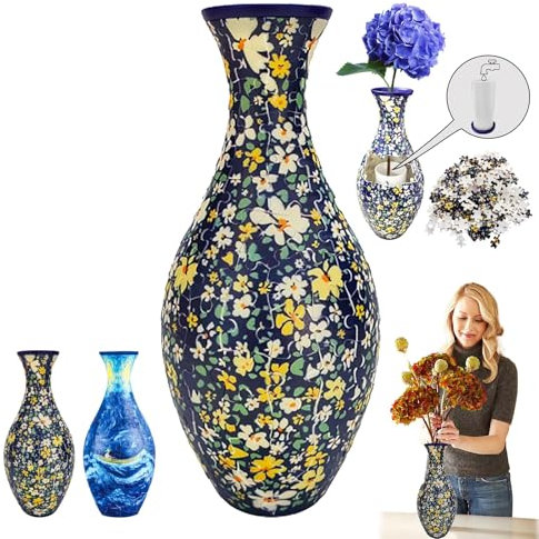 3D Puzzle Vase, 3D Jigsaw Puzzles for Adults, Unique Arts Flower Jigsaws for Flowers Arrangement and Home Decor, Detachable Puzzle Planter Made By 160 Curved Plastic Puzzles Pieces (Flower)