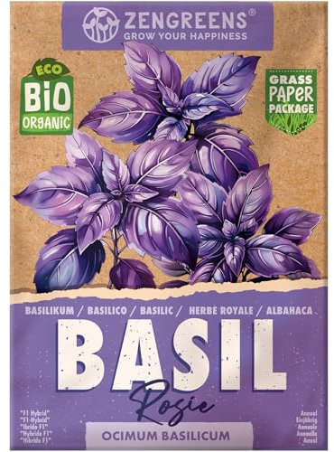 ZenGreens® – Graines de basilic (rosie) bio - Graines d'herbes aromatiques à cultiver facilement au jardin, sur le balcon ou en cuisine – parfaites pour débutants - Basilic romain