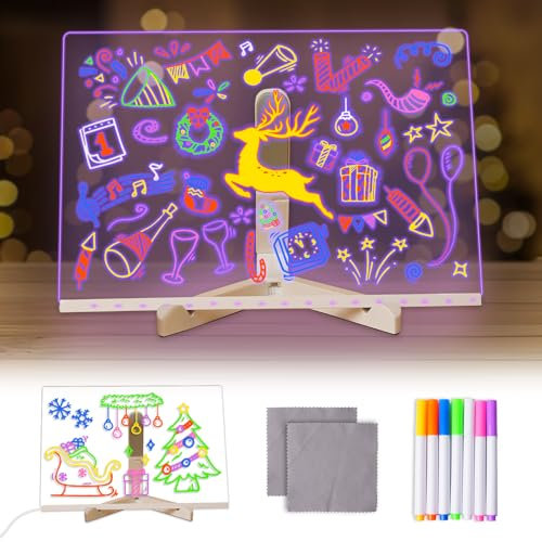 Lustaled LED Drawing Board,Led Light Up Acrylic Doodle Board with 7 Colors Pen,30x20CM with Stand LED Writing Message Magic Board for Kids,Arts Note Board for Office School Home Cafe