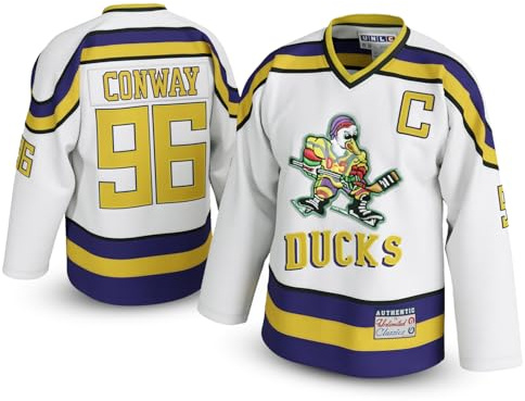 UNLC Charlie #96 Conway Ducks Hockey Jersey β Authentic Stitched Letters & Numbers, Breathable Polyester, White, X-Large
