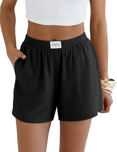 LOMON Linen Shorts for Women Comfy Lightweight Vacation Pants with Pockets