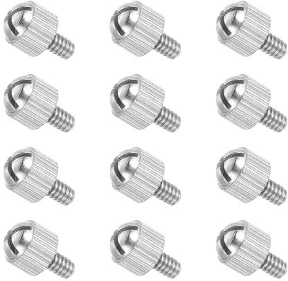 QUARKZMAN 12 st M3,5 x 6 mm fjärilsskruvar för datorhölje, förnicklad kolstål, räfflad, räfflad för datorskydd, moderkort, fläkt (silver)