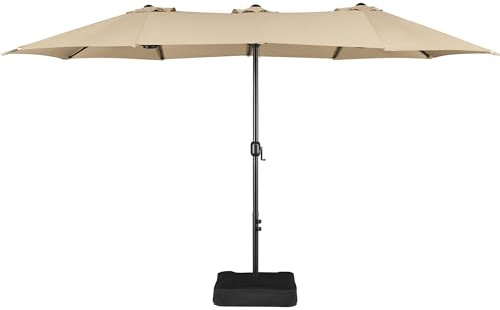 Yaheetech Parasol de Jardin Double Extérieur avec Base et Manivelle Sac de Rangement Parasol Triple Tête Terrasse Jardin Bord de la Mer Bistro