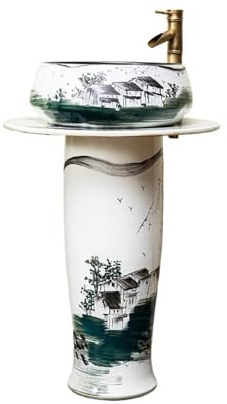 Lavandino su piedistallo Lavandino da bagno con piedistallo, lavabo in ceramica terra rubinetto e kit di scarico for interni ed esterni