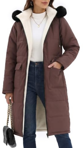 heekpek Manteau Femme Hiver Longue Polaire Veste Blouson Matelassé | Polaire Doublé Manteaux, Épaisse Chaude Blouson, Elégant Zippé Parka Doudoune Coupe Vent, Capuche Amovible