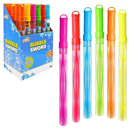 Bubble Sword Toys Pack of 6 – 36cm Giant Bubble Wands for Kids Outdoor Games, Assorted Bright Colours Sensory Garden Toys, Summer Party Favours & Birthday Fillers (Pack of 6)