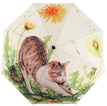 BXT - Ombrello da donna, design a fantasia, modello da passeggio e da viaggio, resistente, antivento, anti-UV, SPF 40+, Big Lazy Cat (Multicolore) - BXT-UMBREL-096