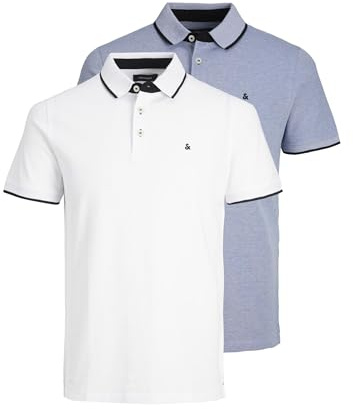 JACK & JONES Herren Jjepaulos 2 Packung Poloshirt - Bright Cobalt/Weiß - XXL