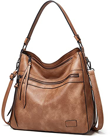 FANDARE Retrò Borsa Donna Spalla Tracolla Borsa a Tote Mano Pelle PU Impermeabile Messenger Rivetto Nappa per 12.9 Pollici PC Portatili Shopping Viaggio Partito Work Crossbody Bag Cachi