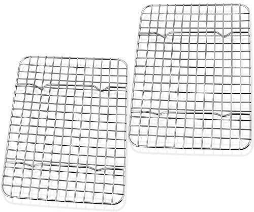 Joyfair Griglia di raffreddamento per torte, in acciaio inox, set da 2 pezzi, griglia rettangolare per cuocere, raffreddare, arrostire, grigliare, sana, antiruggine e lavabile in lavastoviglie, 22 cm
