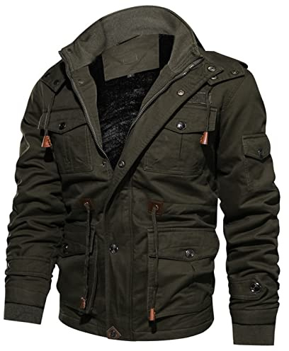 Tikoch Giacca militare invernale da uomo casual spesso cappotto termico militare giacche pilota aeronautica cargo Outwear giacca con cappuccio 4XL vestiti (colore verde militare, taglia: XXL)