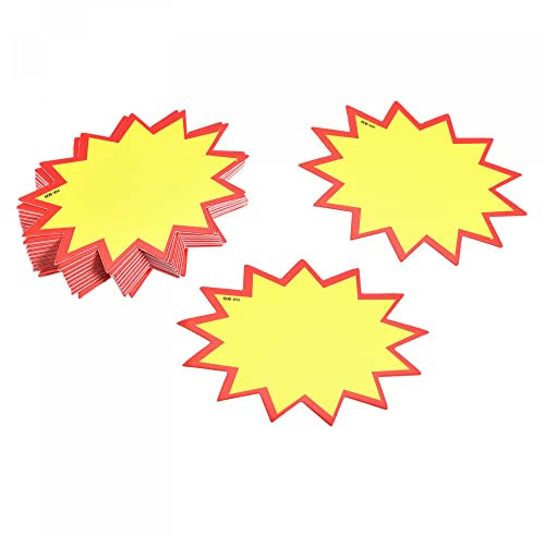 sourcing map Blanko Star Burst Verkaufsschilder, Preisschilder, Papier, Preisetiketten, 90 x 70 mm, Gelb, 100 Stück