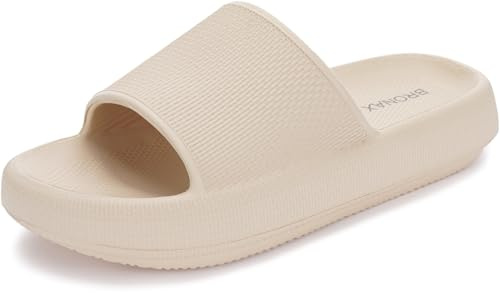 BRONAX Pillow Slippers for Women and Men | House Slides Shower Sandals | Cushioned Thick Sole 39-40 Khaki