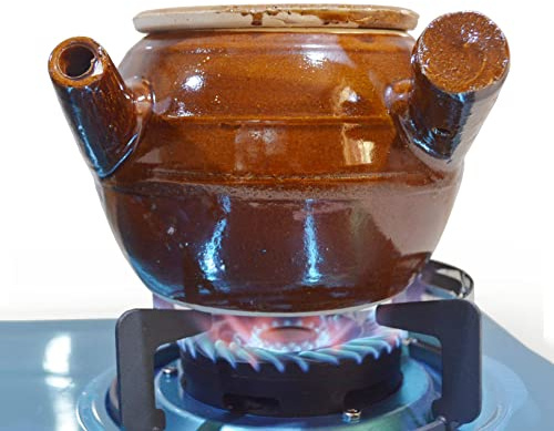 Casserole Clay Pot 80oz/2400ml Heat-resistant Handmade Earthen Cooking Serving with Lid Soup Spout (All brown)